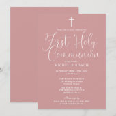 エレガントなダスティローズピンクの初聖体拝領 招待状 (正面/裏面)