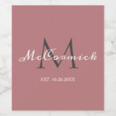 エレガントなダスティローズ スクリプト ファミリー モノグラム 名前 ワインラベル (シングルラベル)