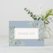 エレガントなダスティーブルーのグリーン洗礼カード サンキューカード (スタンド正面)