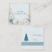 エレガントなダスティーブルーのゴールド花柄フレーム スクエア名刺 (正面/裏面)