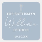 エレガントなダスティーブルーのシンプルな洗礼 誕生記念 スクエアシール (正面)