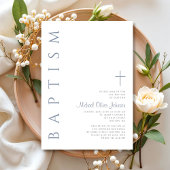 エレガントなダスティーブルーのスクリプトクロス洗礼 招待状