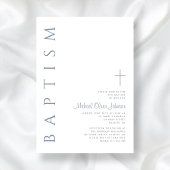 エレガントなダスティーブルーのスクリプトクロス洗礼 招待状