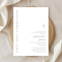 エレガントなダスティーブルーのスクリプトファーストホーリーコミュニオン