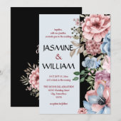 エレガントなダスティーブルーのダスティーローズの花束 招待状 (正面/裏面)