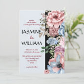 エレガントなダスティーブルーのダスティーローズの花 招待状 (スタンド正面)