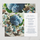 エレガントなダスティーブルーのティーパーティー 招待状 (正面/裏面)