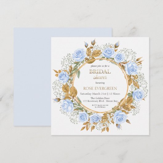 エレガントなダスティーブルーのバラとスイートピー 招待状 (正面/裏面)