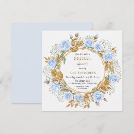 エレガントなダスティーブルーのバラとスイートピー 招待状