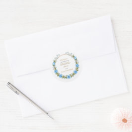 エレガントなダスティーブルーのバラとベイビーズブレス サンクス ラウンドシール