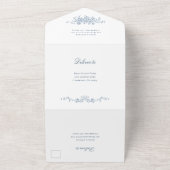 エレガントなダスティーブルーのフランス庭園の花のウェディング オールインワン招待状 (外側)