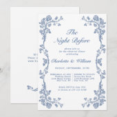 エレガントなダスティーブルーのフランス庭園リハーサルディナー 招待状 (正面/裏面)