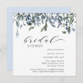 エレガントなダスティーブルーのブライダルシャワー 招待状 (正面/裏面)