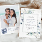 エレガントなダスティーブルーのボヘミアンレトロな冬の葉のウェディング 招待状