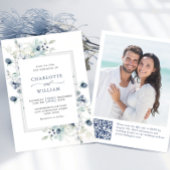 エレガントなダスティーブルーのボヘミアンレトロな冬の葉のウェディング 招待状