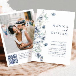 エレガントなダスティーブルーのボヘミアンワインター フォリアージウェディング 招待状