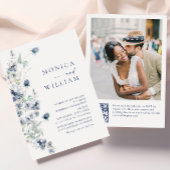 エレガントなダスティーブルーのボヘミアンワインター フォリアージウェディング 招待状