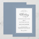 エレガントなダスティーブルーのモダンなウェディングボーダー 招待状 (正面/裏面)