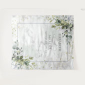 エレガントなダスティーブルーのユーカリグリーンと大理石 タペストリー (正面(横))