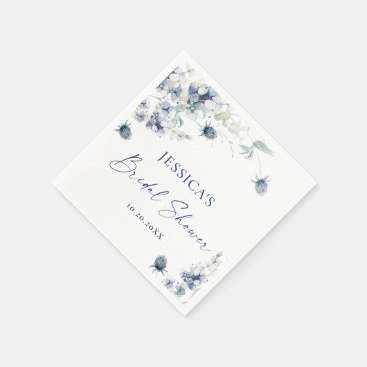エレガントなダスティーブルーの冬の葉のブライダルシャワー スタンダードカクテルナプキン (角)