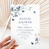エレガントなダスティーブルーの冬の葉 ブライダルシャワー 招待状
