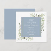 エレガントなダスティーブルーの水彩グリーンウェディング 招待状 (正面/裏面)