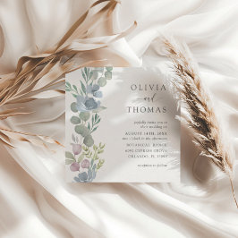 エレガントなダスティーブルーの水彩花の結婚式の招待状 招待状