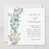エレガントなダスティーブルーの水彩花の結婚式の招待状 招待状 (正面)