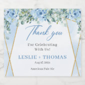 エレガントなダスティーブルーの水彩花イラストのユーカリ ビールラベル (シングルラベル)