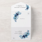 エレガントなダスティーブルーの水彩花束 オールインワン招待状 (外側)