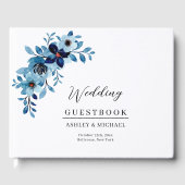 エレガントなダスティーブルーの水彩花束 ゲストブック (正面)