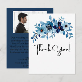 エレガントなダスティーブルーの水彩花束 サンキューカード