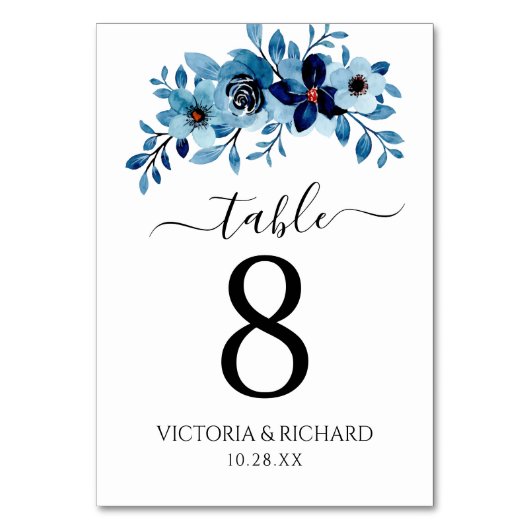 エレガントなダスティーブルーの水彩花束 テーブルナンバー (正面)