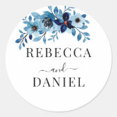 エレガントなダスティーブルーの水彩花束 ラウンドシール (正面)