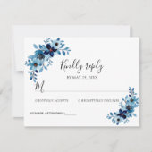 エレガントなダスティーブルーの水彩花束 出欠カード (正面)