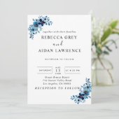 エレガントなダスティーブルーの水彩花束 招待状 (スタンド正面)