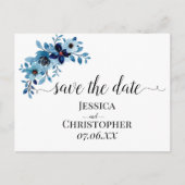 エレガントなダスティーブルーの水彩花束 案内ポストカード (正面)