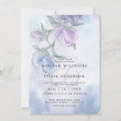 エレガントなダスティーブルーの水彩花 招待状 (正面)