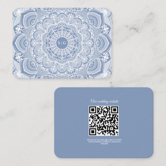 エレガントなダスティーブルーの白いレースの曼荼羅 クラシック エンクロージャーカード (正面/裏面)