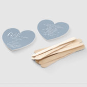 エレガントなダスティーブルーの結婚式プログラム ハート ハンドファン (組立なし)