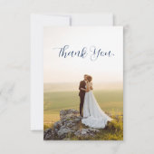 エレガントなダスティーブルーの花とユーカリの結婚式の写真 サンキューカード (正面)