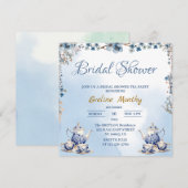 エレガントなダスティーブルーの花のティーパーティー ブライダルシャワー 招待状 (正面/裏面)