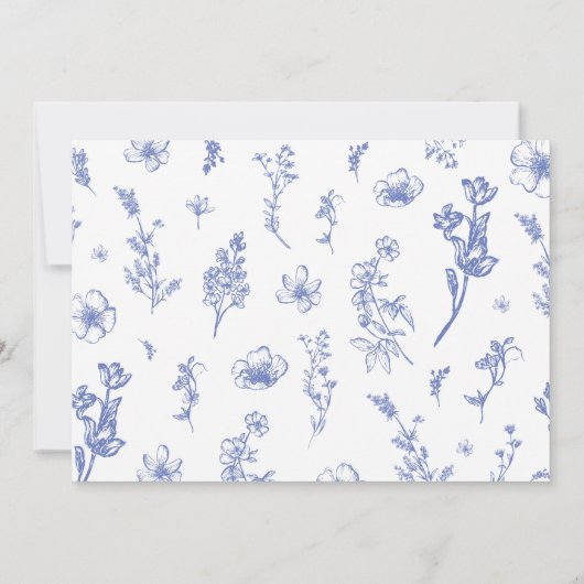 エレガントなダスティーブルーの花のブライズシャワー サンキューカード (裏面)