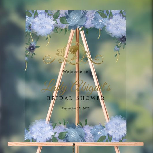 エレガントなダスティーブルーの花のヴィクトリアン風ブライズシャワー アクリルサイン (ニュートラル)