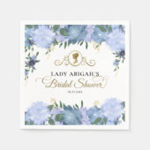 エレガントなダスティーブルーの花のヴィクトリアン風ブライズシャワー スタンダードカクテルナプキン (正面)