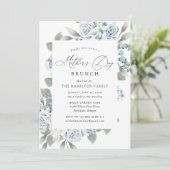 エレガントなダスティーブルーの花の母の日の朝食 招待状 (スタンド正面)