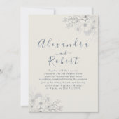 エレガントなダスティーブルーの花の結婚式の披露宴 招待状 (正面)