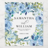 エレガントなダスティーブルーの花の結婚式招待状 ワインラベル (シングルラベル)