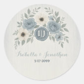 エレガントなダスティーブルーの花モチーフワックスシールウェディング ラウンドシール (正面)