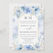 エレガントなダスティーブルーの花園モノグラム結婚式 招待状 (正面)